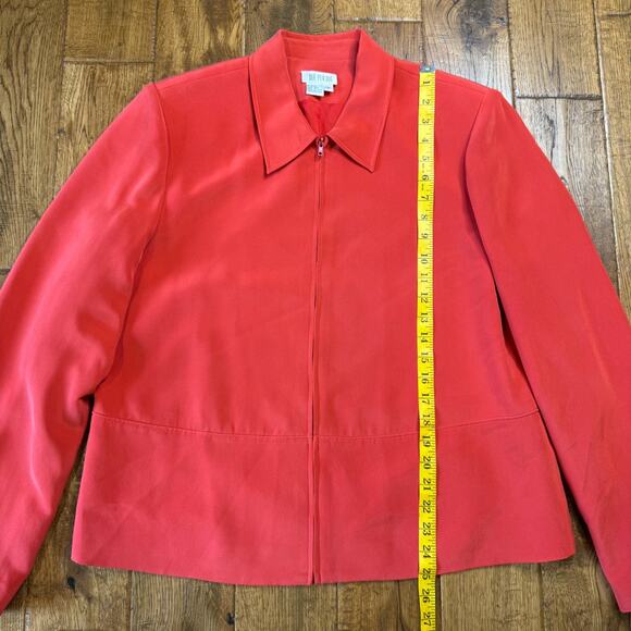 Due per Due 100% Silk 3 Pc Jacket Blouse Pants Set Womens Sz 14-16 Orange Coral - Picture 15 of 16